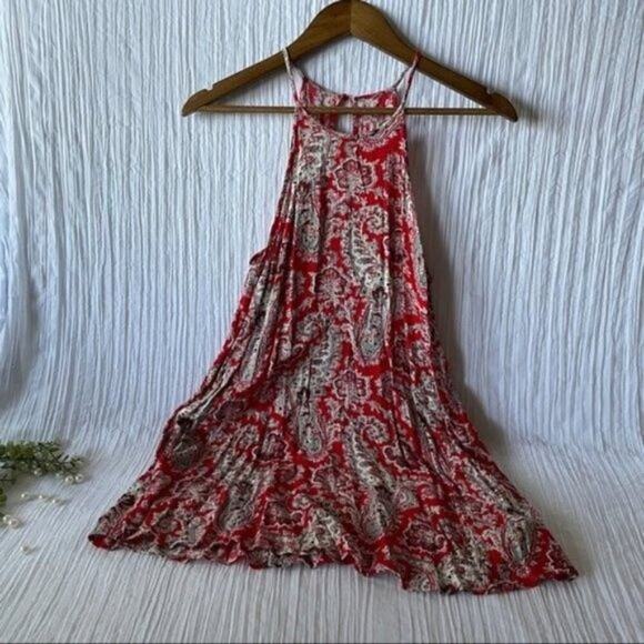 American Eagle Red Paisley A-Line Halter Mini Dress, Size XXS - Picture 3 of 10